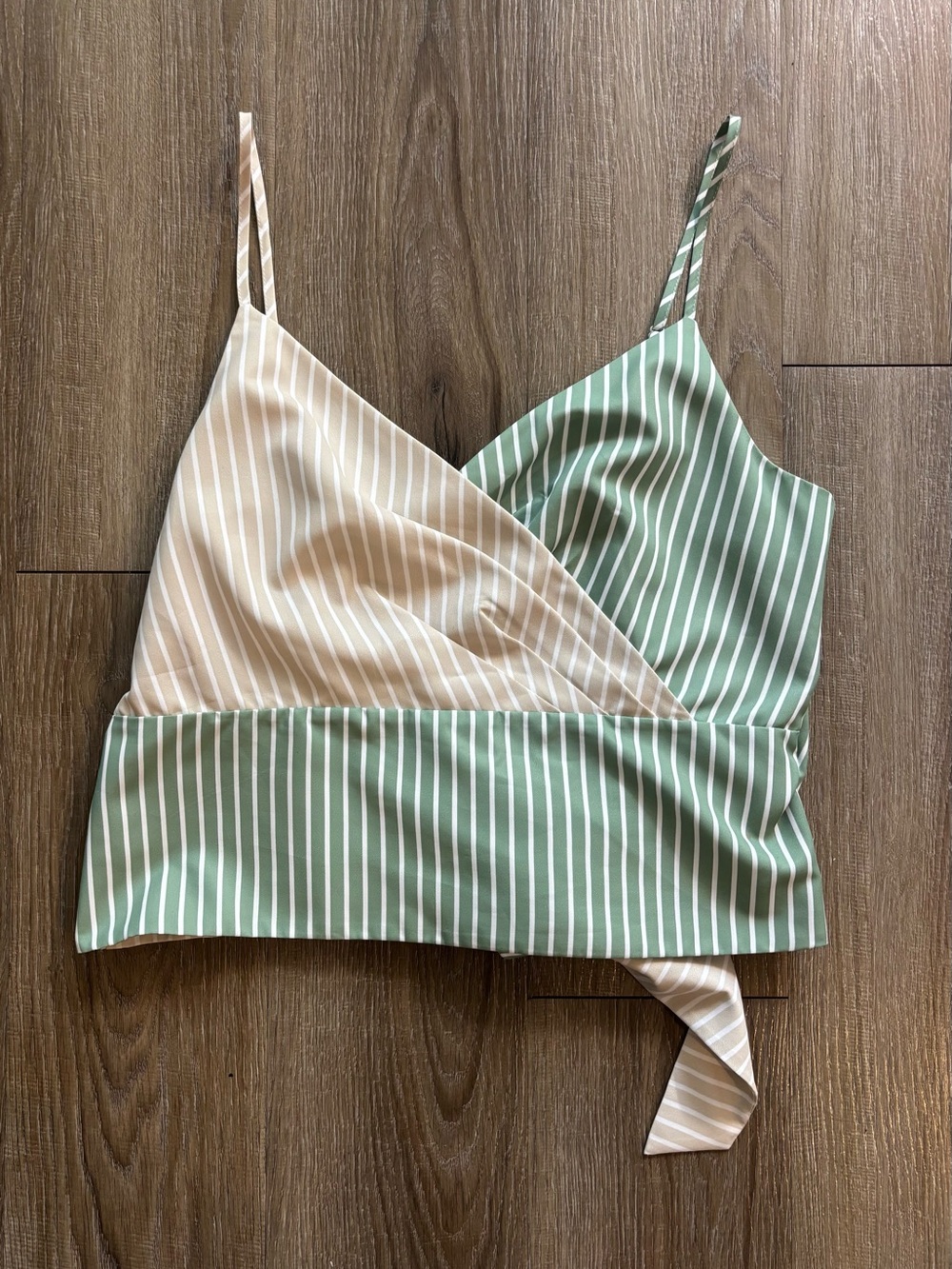 Mare Mare x Anthropologie Striped Wrap Cami Tank Top - Sage Green & Cream